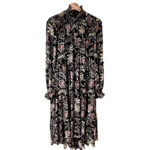 Cinq a Sept Rika Paisley Black High Low Dress Sz 8 Boho Romantic Feminine Fairy